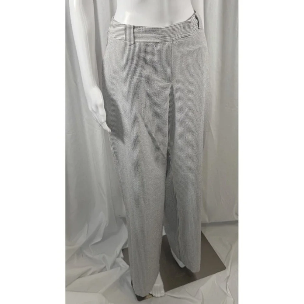 Ann Taylor Loft Seersucker‎ Wide Leg Striped Pants Blue White Cotton 12 86-37